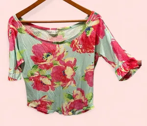 Cute Abercrombie & Fitch floral boat neck lightweight floral top Y2K thumbnail 2