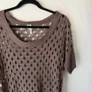 Studio Y Y2k Small Brown Short Sleeve Open‎ Knit Pullover Going Out Top thumbnail 2