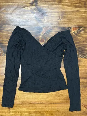 Lulus Most Important Black Ribbed Surplice Long Sleeve TopSize Medium NWT thumbnail 7