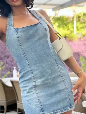 ZARA NWT TRF HALTER NECK DENIM DRESS. Size Small thumbnail 6