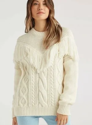 7 FOR ALL MANKIND 100% WOOL PULLOVER SWEATER Fringed Yoke Italy size M thumbnail 1