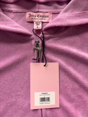Juicy Couture Dewberry Pink Terry Rhinestone Hoodie Shorts Set NWT L Y2K thumbnail 4