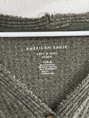 American Eagle Outfitters Olive Waffle-Knit Henley Pullover thumbnail 4