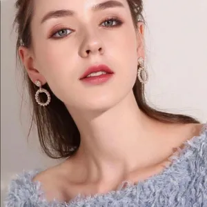 White Pearl Drop Dangle Hoop Earrings for Women thumbnail 4