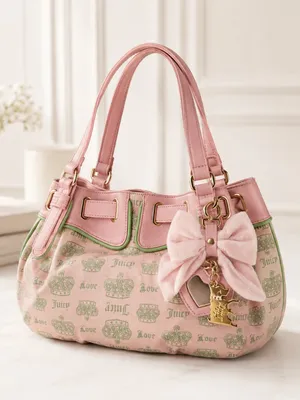 Juicy Couture Crown Love Tote Blush Pink Green Bow Charm NWT thumbnail 1