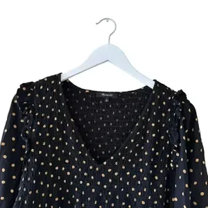 Madewell Black Gold Lucie V-Neck Smocked Mini Oval Dot Baby Doll SZ XL #1862 thumbnail 5