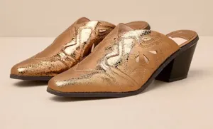 Lulu's Metallic Gold Pointed Mule Heeled Boots thumbnail 1