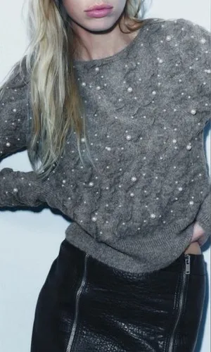 Zara Gray Sweater Gray Textured Wool Blend Cozy‎ Chunky Sweater Coquette thumbnail 1
