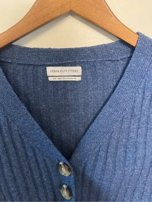 Urban Outfitters Blue Ribbed Cropped Button Cardigan Sweater thumbnail 3