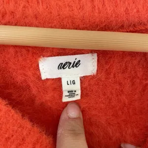 Aerie Oversized Flurry Crewneck Sweater Orange Fuzzy Cozy Women's Size Large thumbnail 4