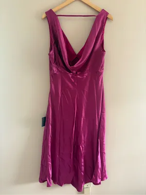 Lulus Incredible Love Magenta Satin Cowl Back Midi Slip Dress Size XL Cocktail thumbnail 5