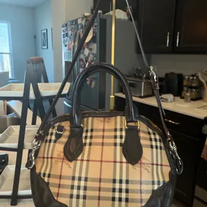 Burberry EUC Classic Check Bowling Bag with Dark Brown Leather Trim Comes w/COA thumbnail 2