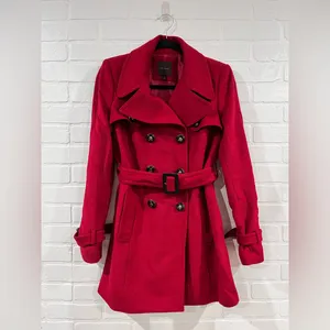 The Limited Red Wool Belted Pea Coat thumbnail 4