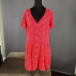 Universal Thread Red White Stars Short Sleeve Button Front Mini Dress Size L thumbnail 2