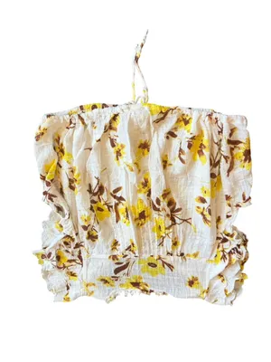 Free People One Naya Floral Crop Top Shirt Blouse Gauze Stretch Size Large thumbnail 10