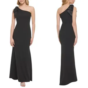 Eliza J Satin Bow One Shoulder Long Formal Dress Black Size 4 thumbnail 2
