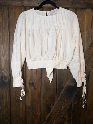 Cleobella Ivory Crop Top Balloon Sleeve Pintucked Cottagecore Prairie‎ Sz XS thumbnail 1
