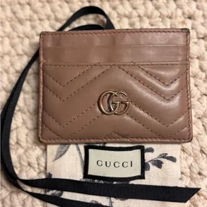 Gucci Taupe Leather Card Holder with GG Logo thumbnail 1