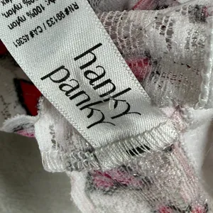 Hanky Panky‎ Heart Print Padded Lace Triangle Bralette White Red Pink Small NWOT thumbnail 2