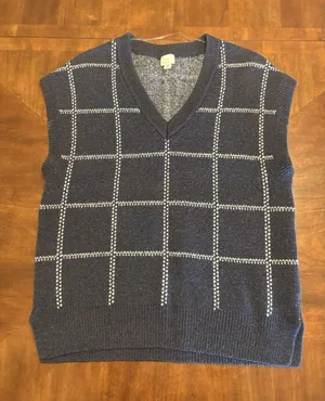 A New Day Women's Navy V-Neck Boxy Sweater Vest Windowpane Cute Chic Breathable thumbnail 1