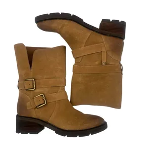 Donald Pliner Saraya Suede Boots Motorcycle Tan Sz 10 preppy Outdoor Combat thumbnail 6