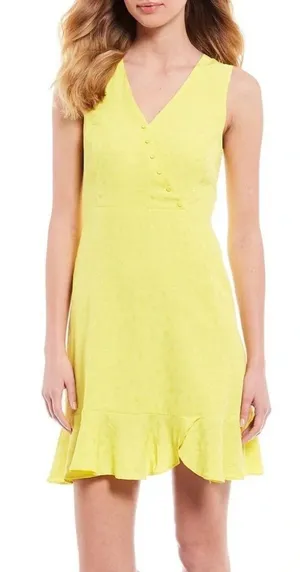 NWT A Loves A Womens Size XS Yellow Button Faux-Wrap Sleeveless Mini Dress NEW thumbnail 1