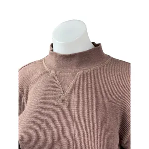 Mono B Brown Long Sleeve Mock Neck Waffle Knit Thermal Cropped Sweatshirt Top L thumbnail 3