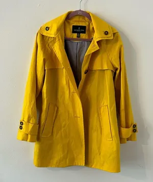 London Fog Yellow Hooded Single Breasted A-Line Rain Jacket Size Small thumbnail 2