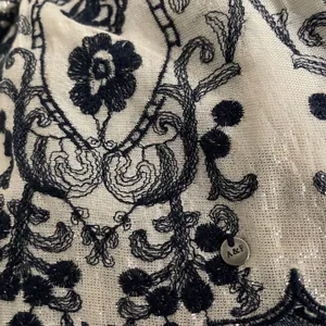 Elegant Navy Blue and White Polka Dot Lace Trim Top Size XS thumbnail 3