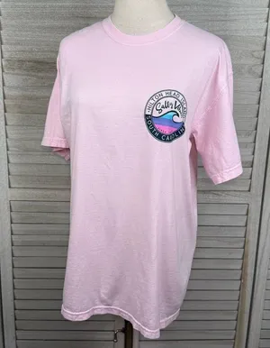 COMFORT COLORS 100% Cotton Hilton Head Island Waves T-Shirt Pink/Multi-Medium thumbnail 1