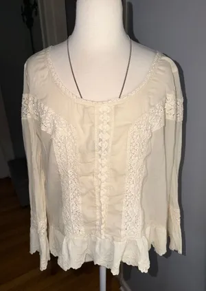 Free People 100% Cotton Cream Lace-Trim Bohemian Tunic thumbnail 1