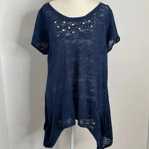 French Laundry semi sheer shirt sleeve shirt. Bling embellishments. Size L. thumbnail 2