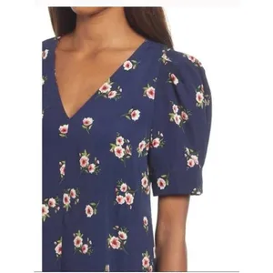 Chelsea28 Floral Puff Sleeve V-Neck Navy‎ Shift Dress Size Large thumbnail 5