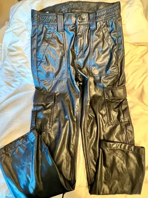 American Eagle AE Stretch High-Waisted Vegan Leather Straight Cargo Pant thumbnail 1