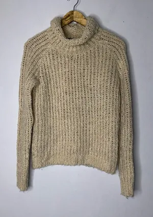 Theory PT (xs Tall) Cream Chunky‎ Cowl Neck Alpaca Wool Sweater CP thumbnail 1