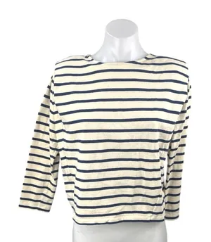 Sézane Women's Cream Navy Blue Striped Knit Long Sleeve T Shirt Tee Top Size XS thumbnail 1