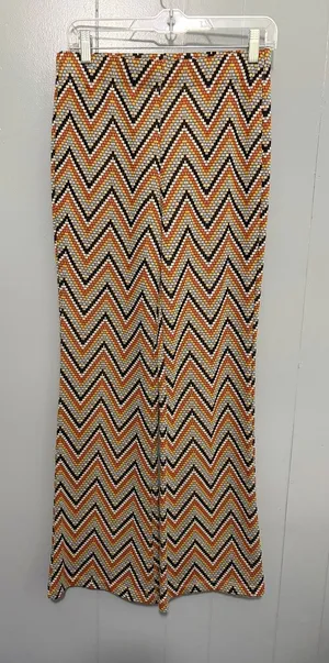 Industry Orange Chevron Print Knit Retro 70s Pull On Flare Boho Pants M thumbnail 1