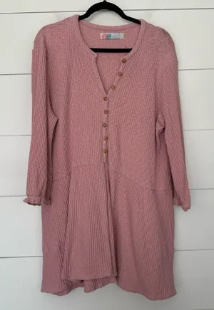 Free People Women’s Medium Pink Ribbed Blossom Shirt Dress thumbnail 1