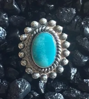 Vintage‎ Native Made Turquoise Oval Statement Ring Sterling Silver size 6 thumbnail 1