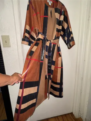 Plaid Belted Utility Trench Coat in Brown and Black thumbnail 8