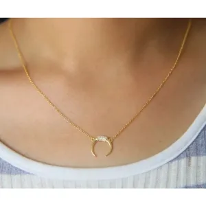 NEW Women's Gold-Plated Crescent Moon Horn Necklace‎ Size 16 + 2” thumbnail 4
