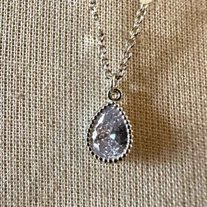 Silver tone dainty teardrop pendant necklace thumbnail 3