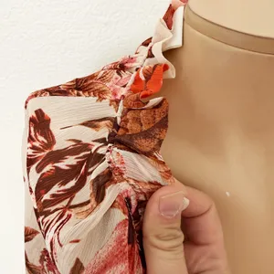 [H&M] Pink Floral Print V-Neck Tiered Chiffon Balloon Sleeve Mini Dress Size 6 thumbnail 8