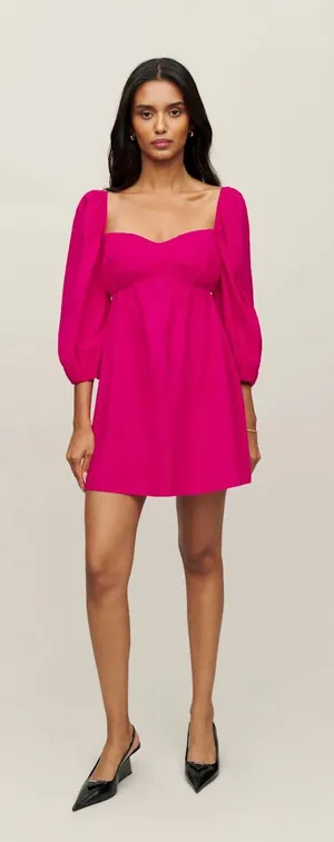 Reformation Farley Dress Corvette Hot Pink Mini Babydoll Size 10 thumbnail 1