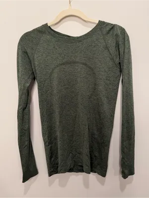 Lululemon Swiftly Tech Long Sleeve Shirt Green Heather Womens Size 6‎ Thumbholes thumbnail 1