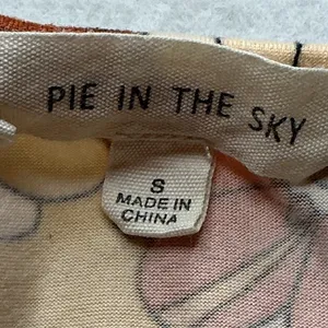 Pie In The Sky Floral Ruched Front Crop Top Womens Small Yellow Retro 70s V-Neck thumbnail 5