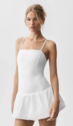 Alo Yoga Airbrush Love Match White Bubble Hem Tennis Mini Dress Shorts Size M thumbnail 1