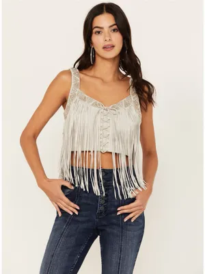 $250 Nwot Idyllwind Women'S Georgia Leather Fringe Lace-Up Bustier L thumbnail 2