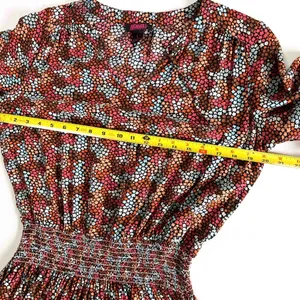 Rock & Roll Cowgirl Sz L Ditsy Floral Print Flowy Mini Dress Rust Copper Smocked Waist‎ thumbnail 8