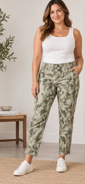 GAP Camo Straight Khaki High-Rise Pants in Green Tones Size-12 Utility thumbnail 1
